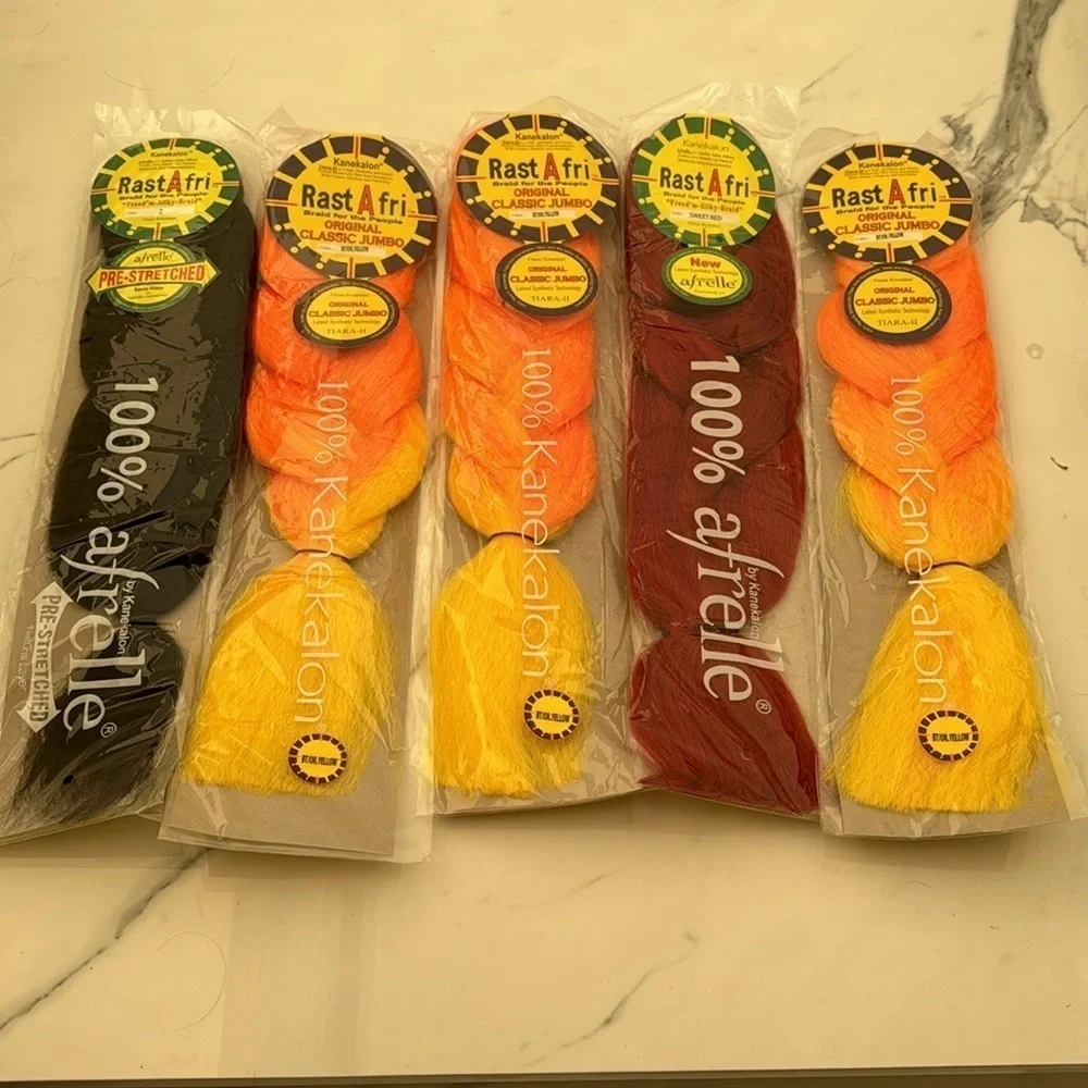 Rastafari 100% kanekalon  packs extension hair orange/ yellow, sweet red, black